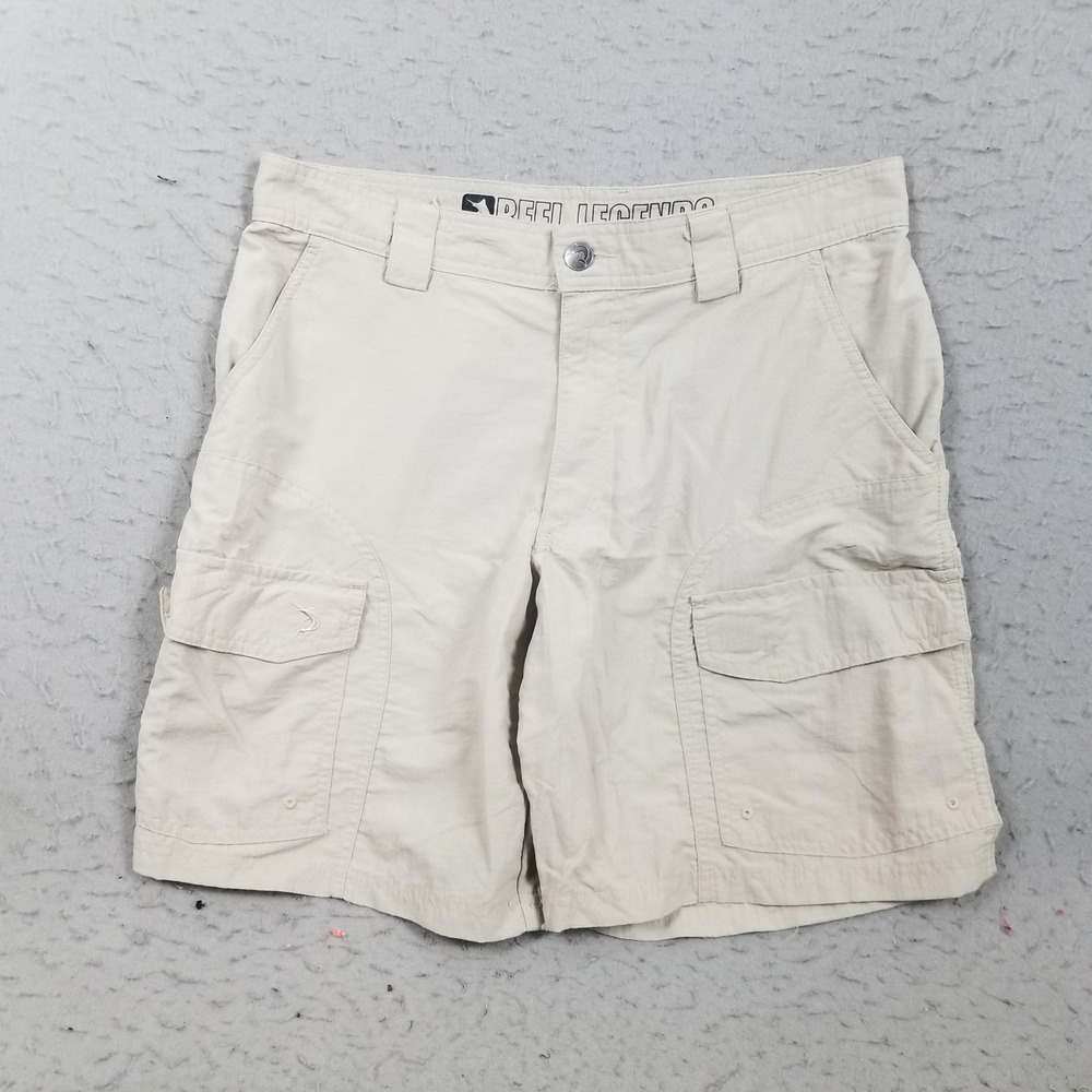 Reel Legends Shorts Mens 36 Beige Cargo Nylon Lined‎ 10 Inseam Fishing Outdoor